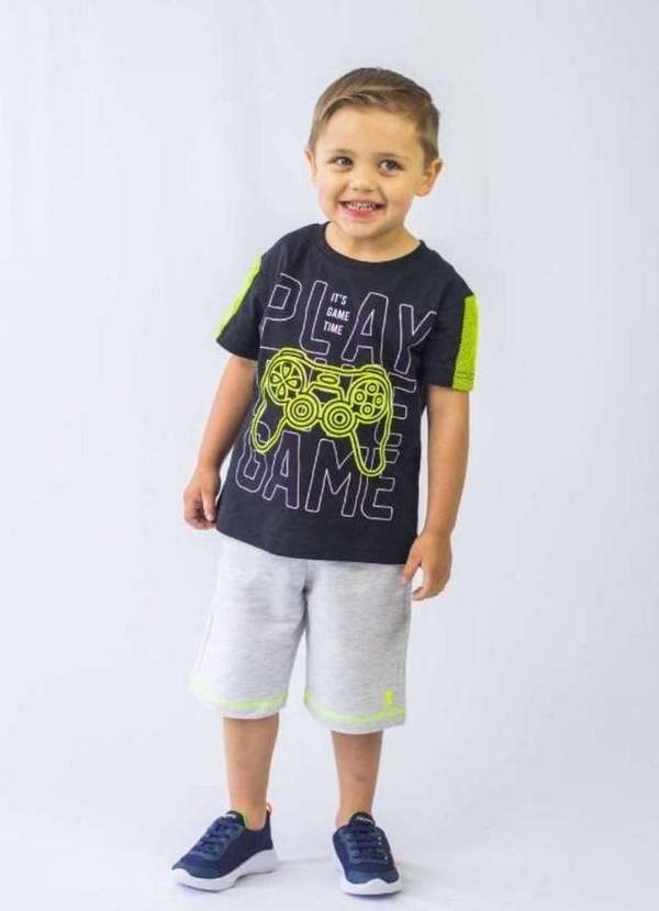 Cia da Malha - Conjunto Infantil Tactel para Menino Preto