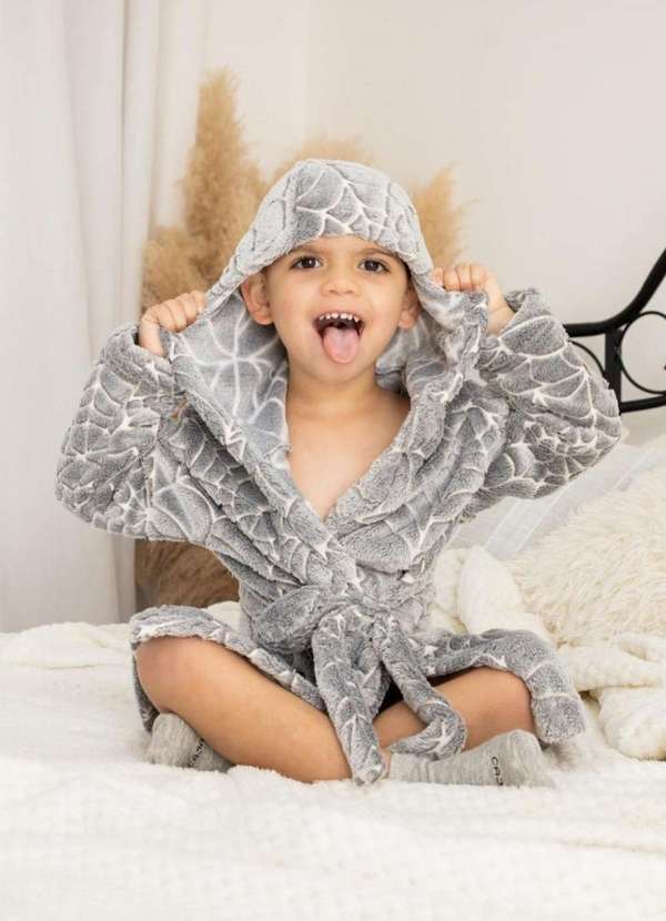 Cia da Malha - Roupão Infantil Capuz Estampado Teia de Aranha