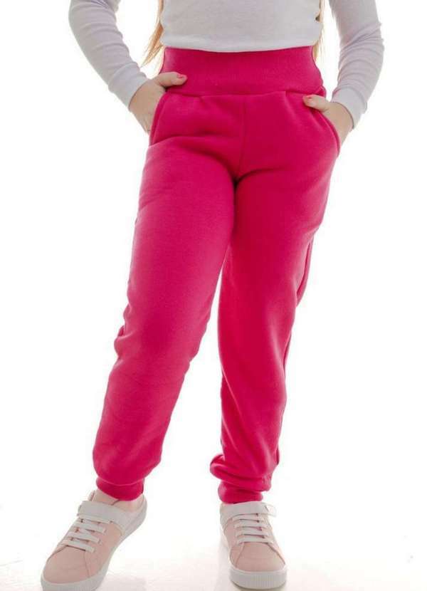 Cia da Malha - Calça Moletom Feminino Infantil Menina Juvenil Quente para o Frio Pink Nanda