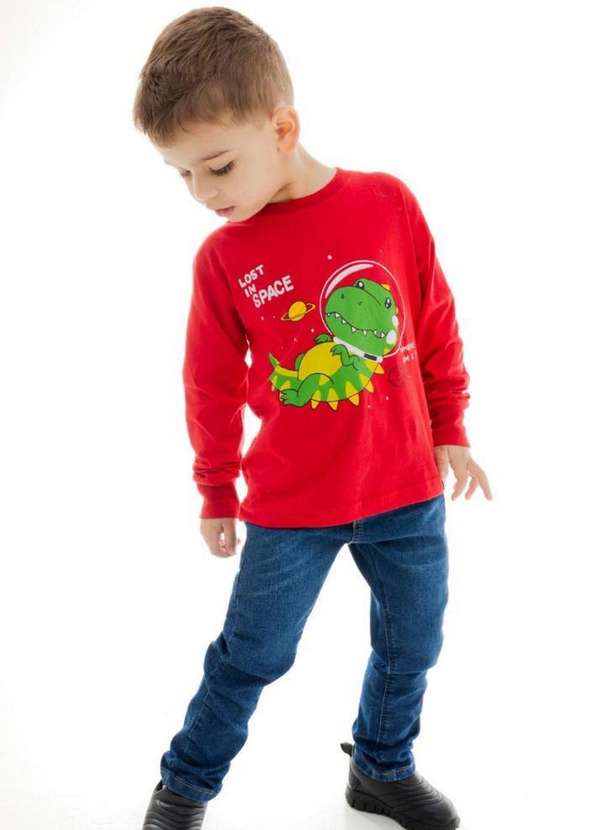 Cia da Malha - Camiseta Infantil Menino Manga Longa. Vermelho Claro 2