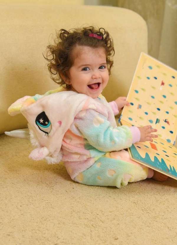 Cia da Malha - Pijama Macacao Kigurumi Infantil Fleece Inverno Soft Plush. Unicornio Coraçãoo Tie Dye