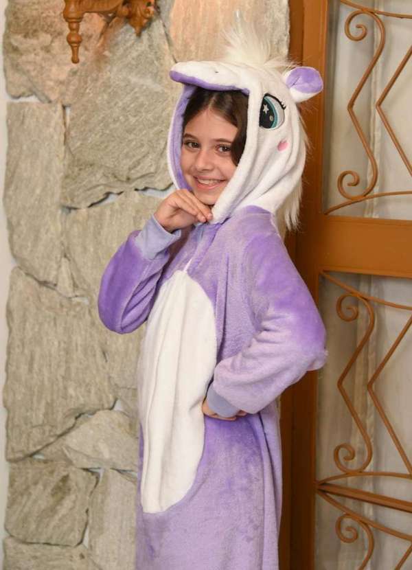 Cia da Malha - Pijama Macacao Kigurumi Infantil Fleece Inverno Soft Plush. Lilas Medio