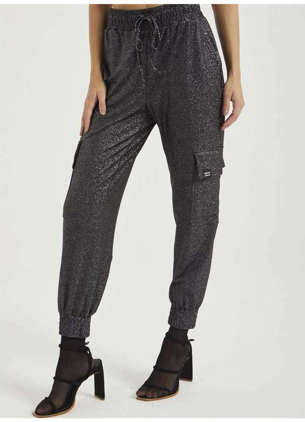Colcci - Calça Cargo Jogger Metalizada Sport Perfect Black - Preto