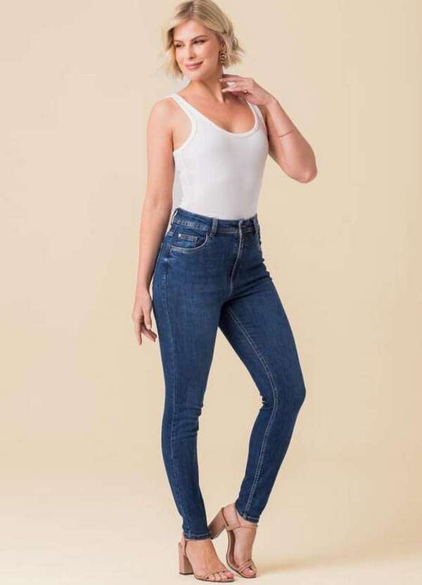 Disparate - Calça em Jeans Azul Escuro Cintura Alta Denim - Azul