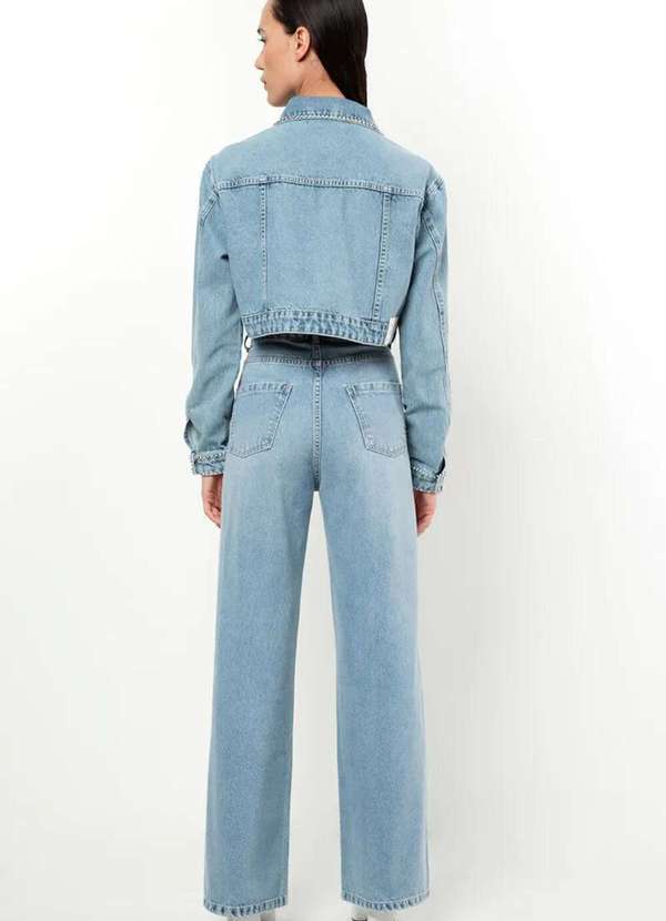 Sly Wear - Calça Wide Leg Jeans Aplicação Manual Correntes de Strass - Azul 4