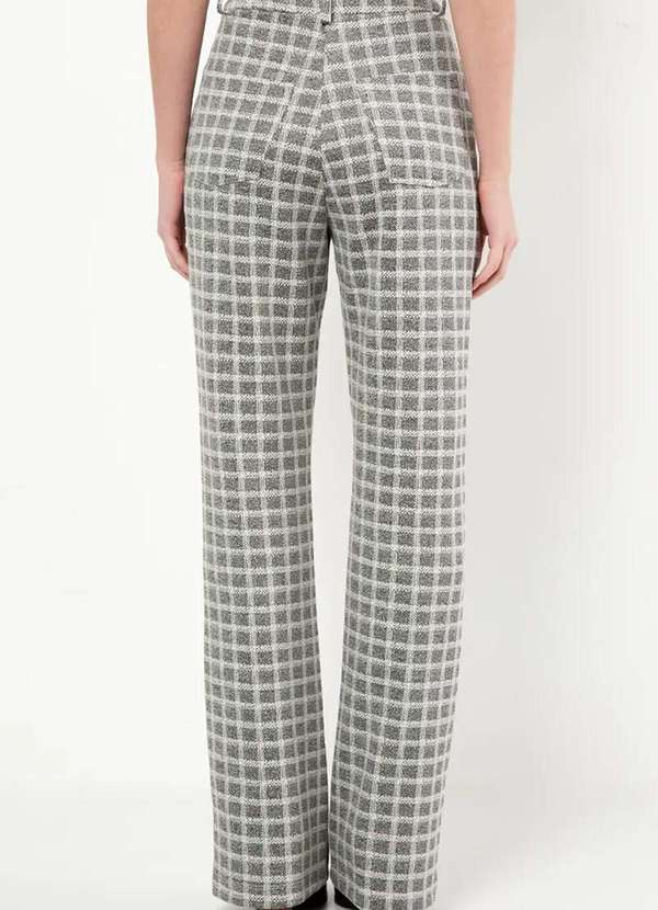 Sly Wear - Calça Wide Leg Malha Jacquard Estruturada Padronagem Xadrez - Off White 2