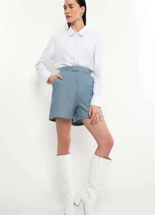 Sly Wear - Camisa Manga Longa Tricoline com Bordado de Strass - Branco 2