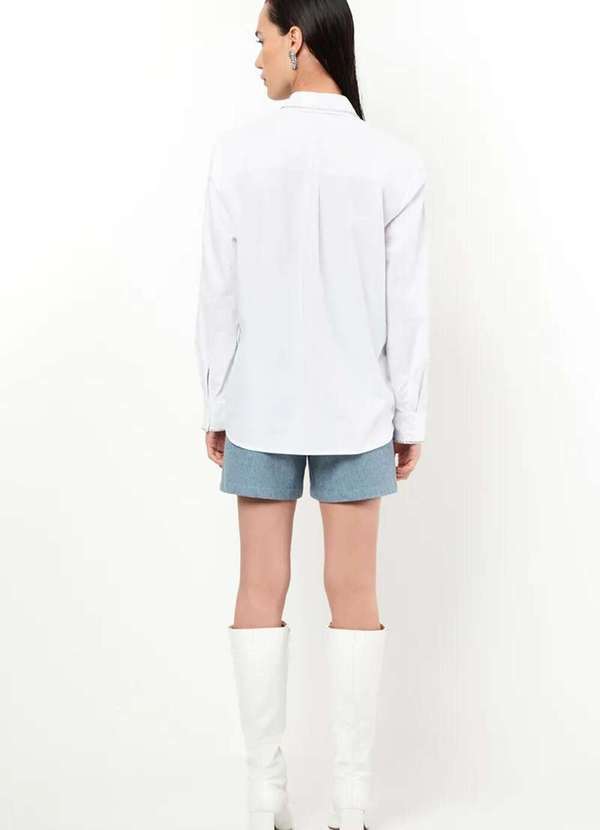 Sly Wear - Camisa Manga Longa Tricoline com Bordado de Strass - Branco 3