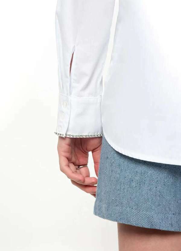 Sly Wear - Camisa Manga Longa Tricoline com Bordado de Strass - Branco 4