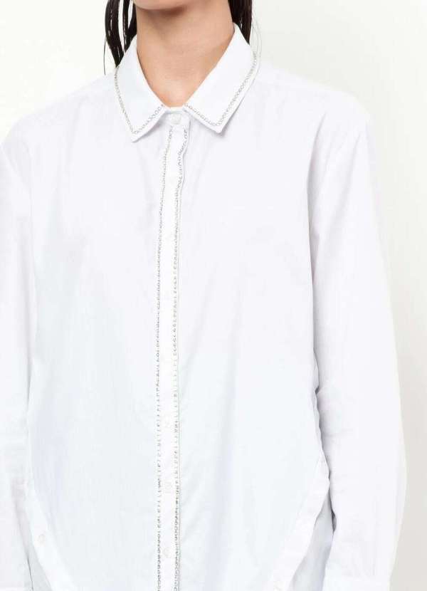 Sly Wear - Camisa Manga Longa Tricoline com Bordado de Strass - Branco 5
