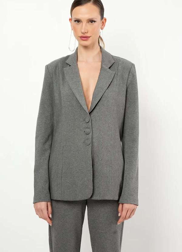Sly Wear - Blazer Manga Longa em Fleece Mescla - Cinza