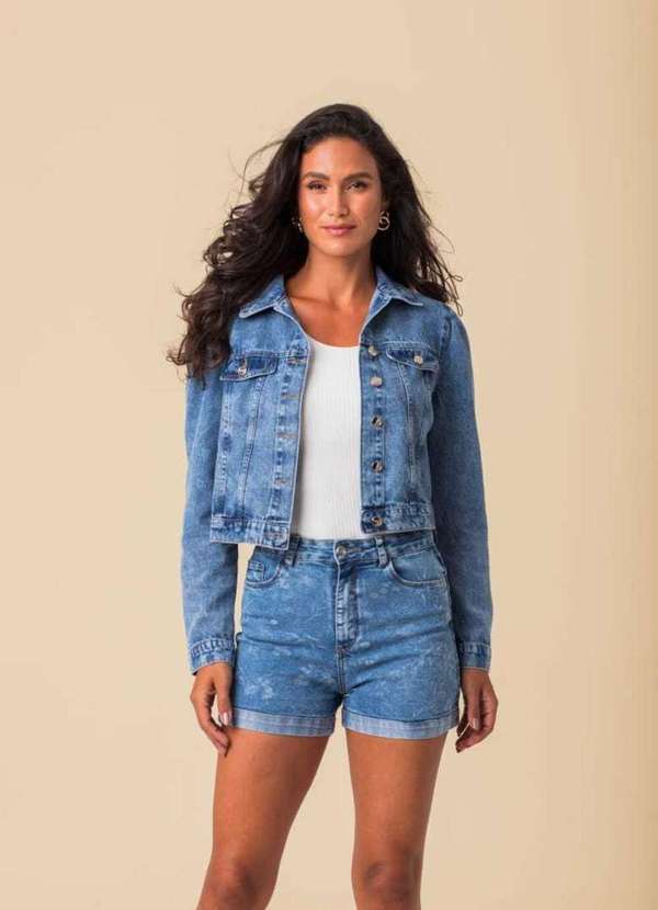 Disparate - Jaqueta Jeans Trucker Manga Longa - Azul