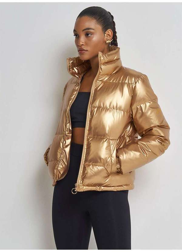 Shopee Jaqueta Bomber Metalizada Feminina Jaqueta Dourada
