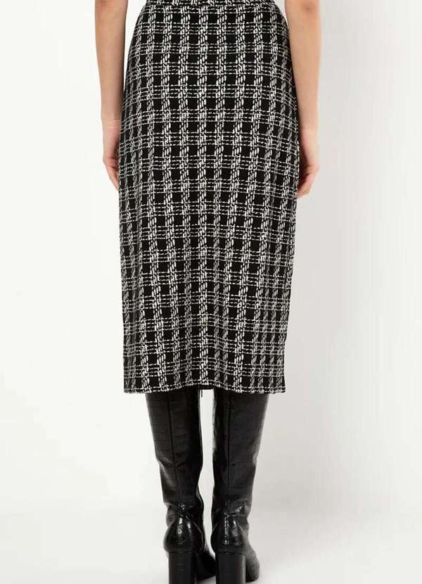 Sly Wear - Saia Mídi Justa Malha Jacquard Padronagem Xadrez - Preto 3