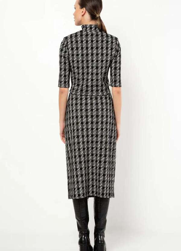 Sly Wear - Saia Mídi Justa Malha Jacquard Padronagem Xadrez - Preto 4