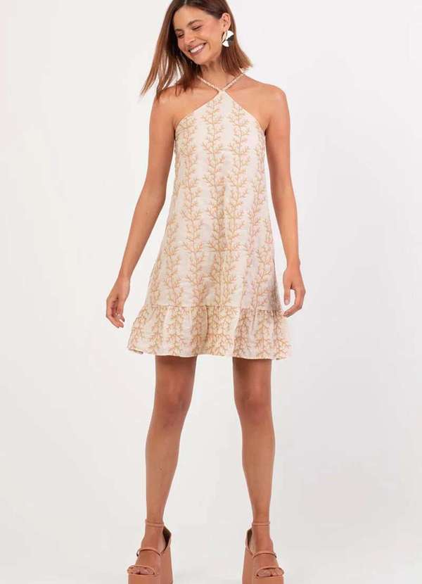 Sly Wear - Vestido Curto com Babado na Barra em Algodão Bordado - Bege