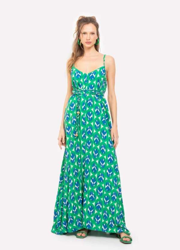 Sly Wear - Vestido Longo Máxi de Alça Estampado Verde - Verde