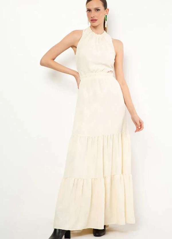 Sly Wear - Vestido Longo Maxi Regata em Crepe Maquinetada - Off White