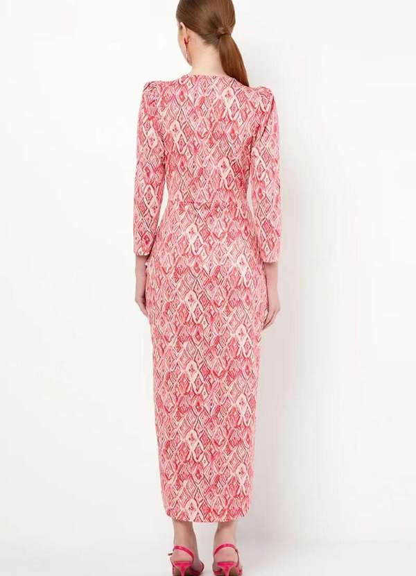 Sly Wear - Vestido Midi Manga  em Jersey com Estampa Exclusiva - Vermelho 2