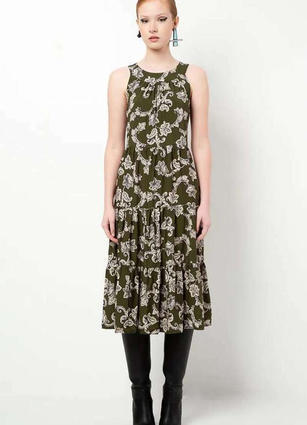 Sly Wear - Vestido Mídi Regata em Viscose com Estampa Exclusiva - Verde