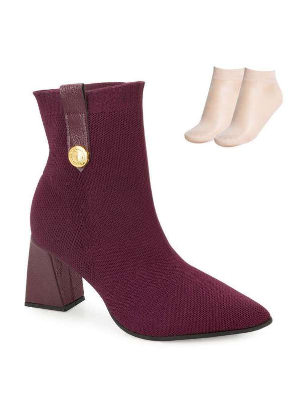 Bota Cano Curto Bebecê e Meia Bc25-T43382 Vinho/Dourado Alex Shoes