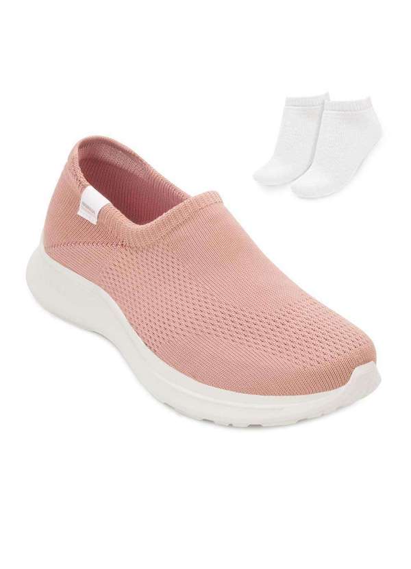 Rainha Tênis Slip On Rainha Charm e Meia Rn25 Rosa/Branco