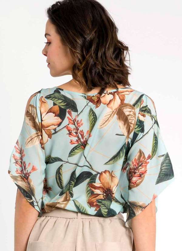 Pks - Blusa Abertura Mangas Estampada Verde 2