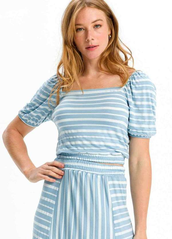 Pks - Blusa Cropped Malha Listrada Azul