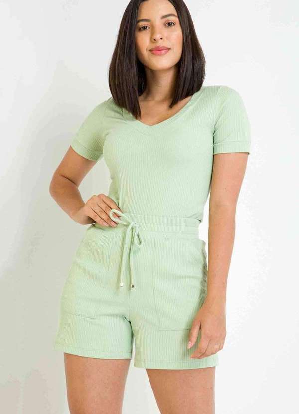 Pks - Blusa Malha Canelada Decote V Verde