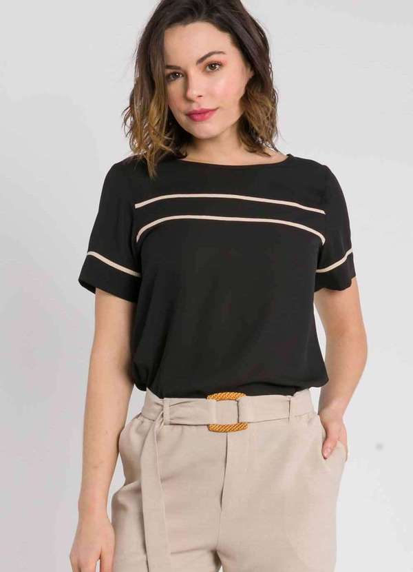 Pks - Blusa Manga Curta com Filetes Preto