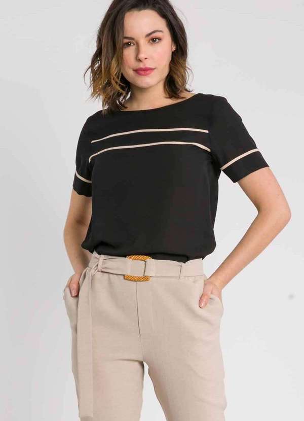 Pks - Blusa Manga Curta com Filetes Preto 4