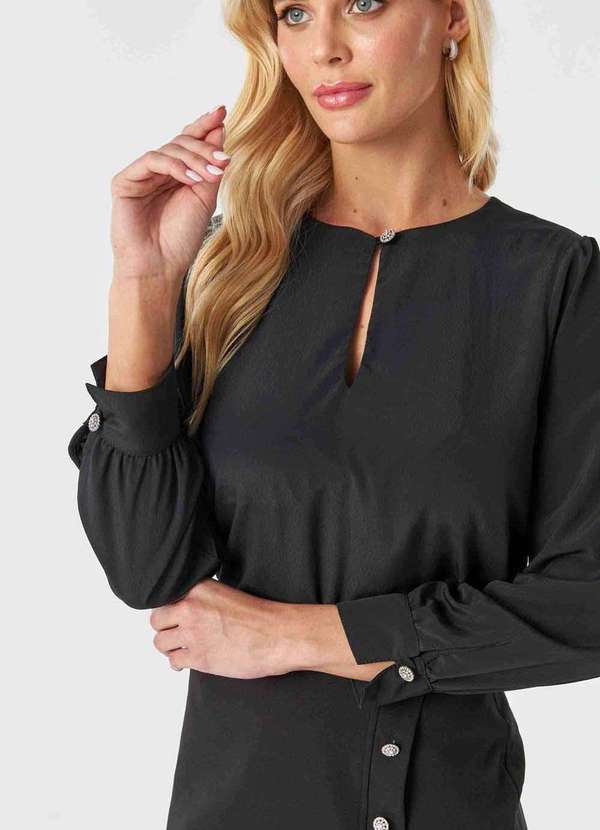 Pks - Blusa Manga Longa com Botoes Joia Preto 2