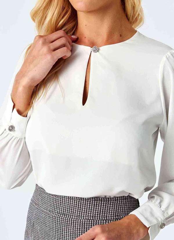 Pks - Blusa Manga Longa com Botoes Joia Branco 2