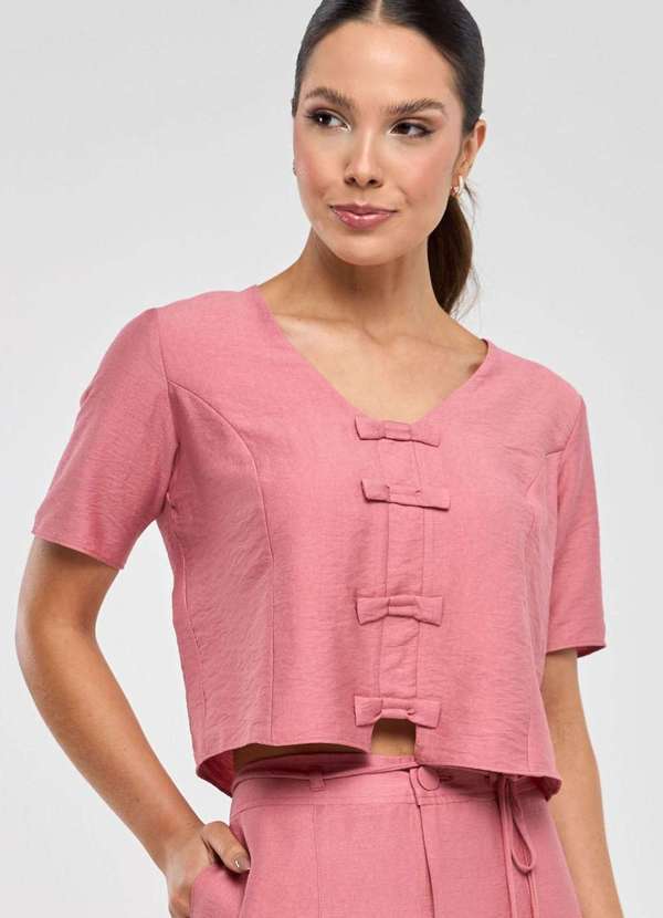 Pks - Blusa Pks com Lacos Viscose Rosa