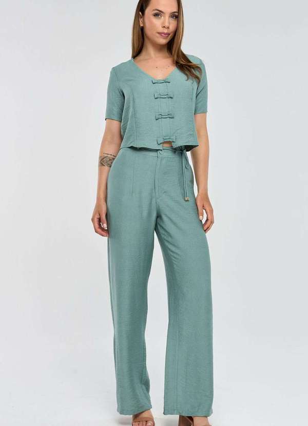 Pks - Blusa Pks com Lacos Viscose Verde 5