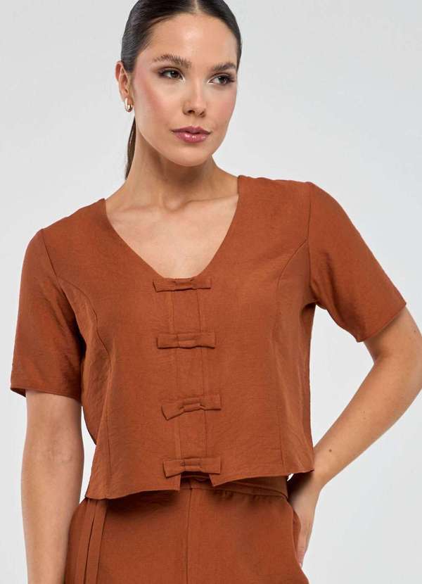 Pks - Blusa Pks com Lacos Viscose Marrom