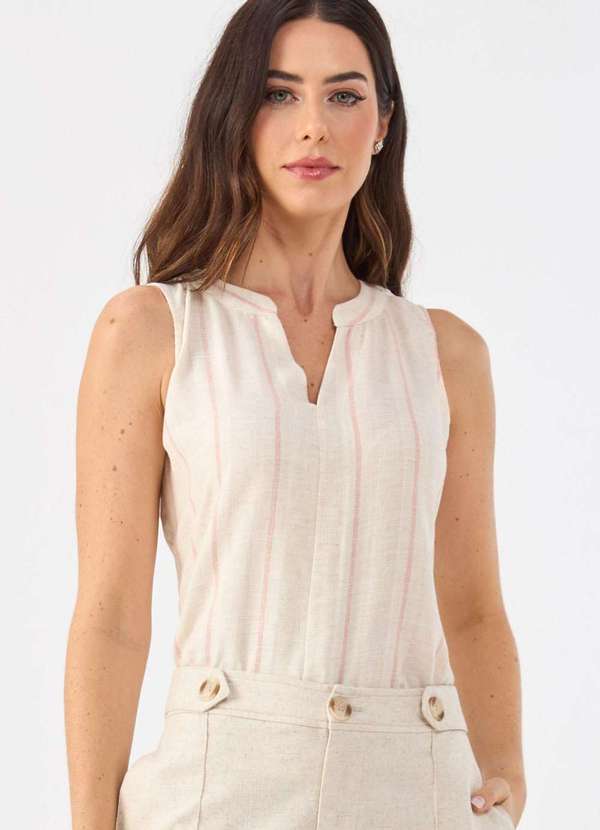Pks - Blusa Pks de Linho Listrada Bege 1