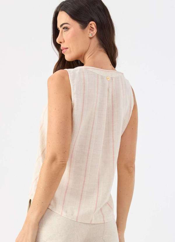 Pks - Blusa Pks de Linho Listrada Bege 2