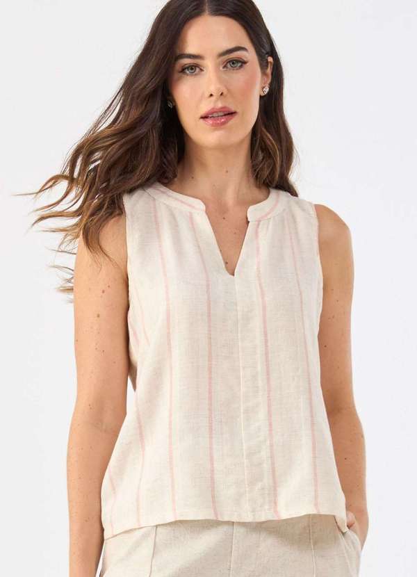 Pks - Blusa Pks de Linho Listrada Bege 3