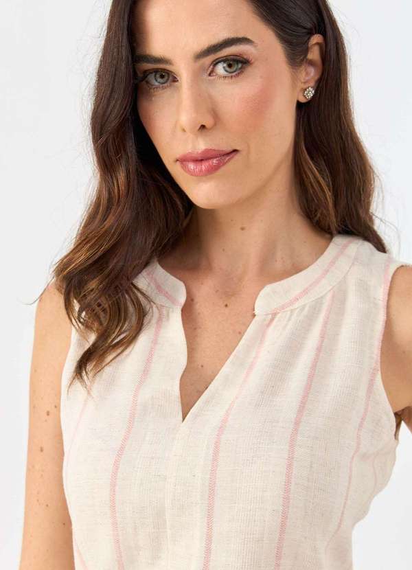 Pks - Blusa Pks de Linho Listrada Bege 4