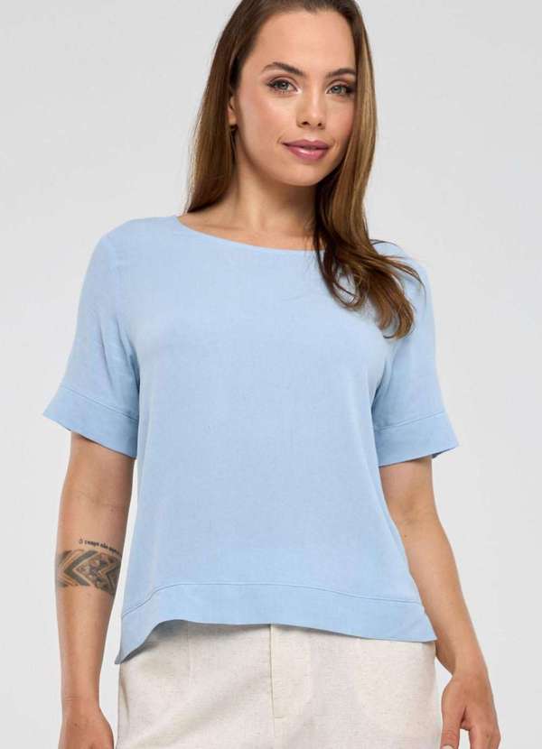 Pks - Blusa Pks em Viscose com Linho Azul