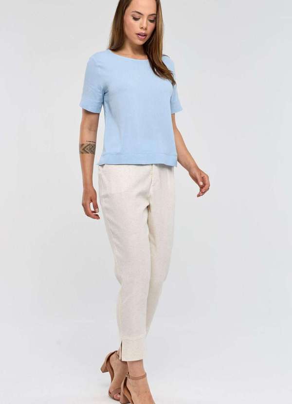 Pks - Blusa Pks em Viscose com Linho Azul 2