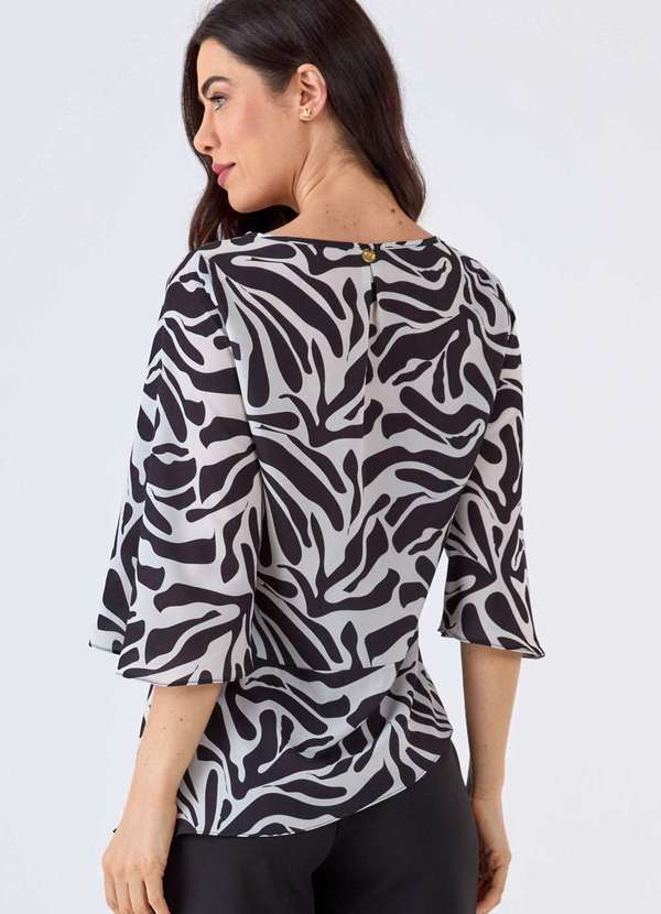 Pks - Blusa Pks Manga 7/8 Estampa P&B Preto 2