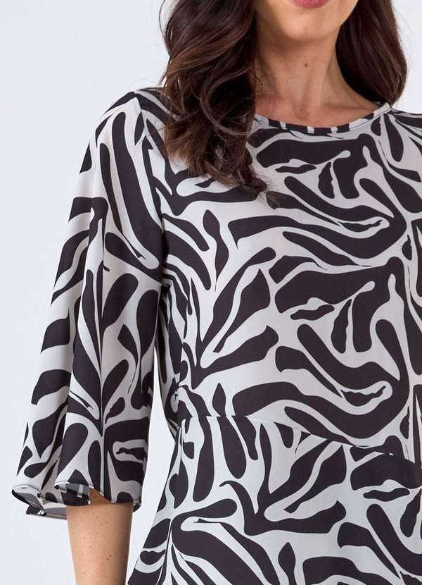 Pks - Blusa Pks Manga 7/8 Estampa P&B Preto 3