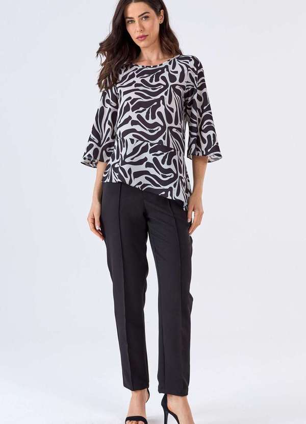 Pks - Blusa Pks Manga 7/8 Estampa P&B Preto 4