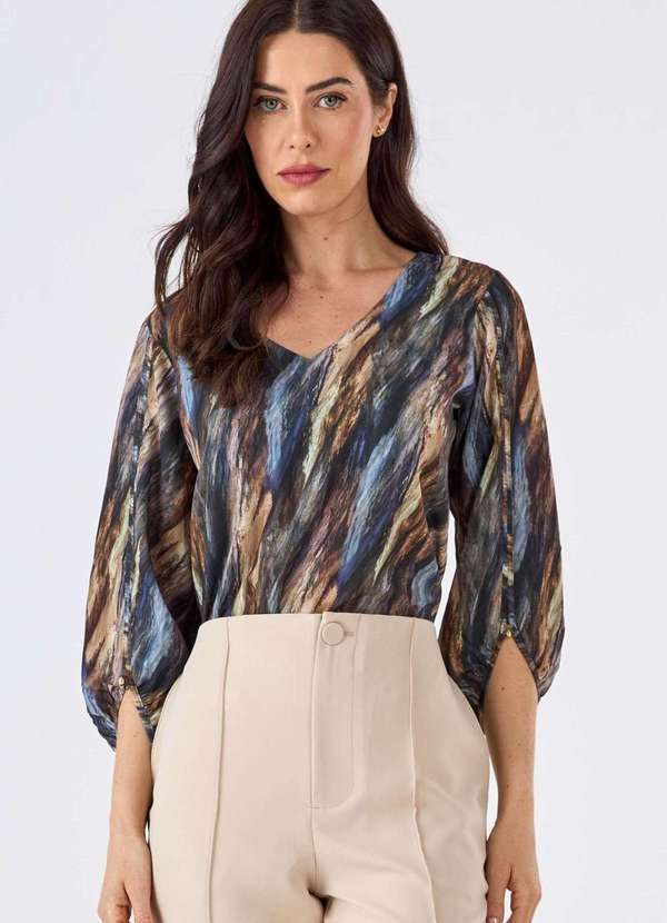 Pks - Blusa Pks Manga 7/8 Estampa Shades Blue Azul