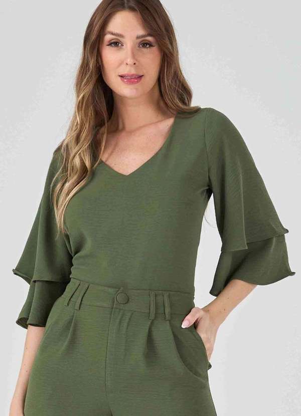Pks - Blusa Pks Manga 7/8 Verde