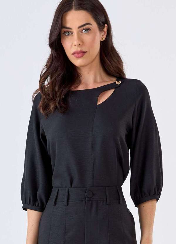 Pks - Blusa Pks Manga 7/8 Preto