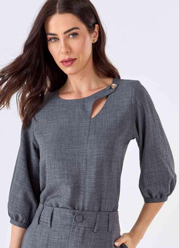 Pks - Blusa Pks Manga 7/8 Cinza