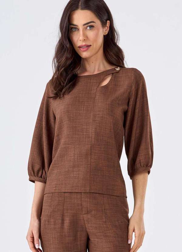 Pks - Blusa Pks Manga 7/8 Marrom 4